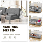 Shahoo Modern Linen Upholstered Convertible Folding Futon Sofa Bed - Image 4