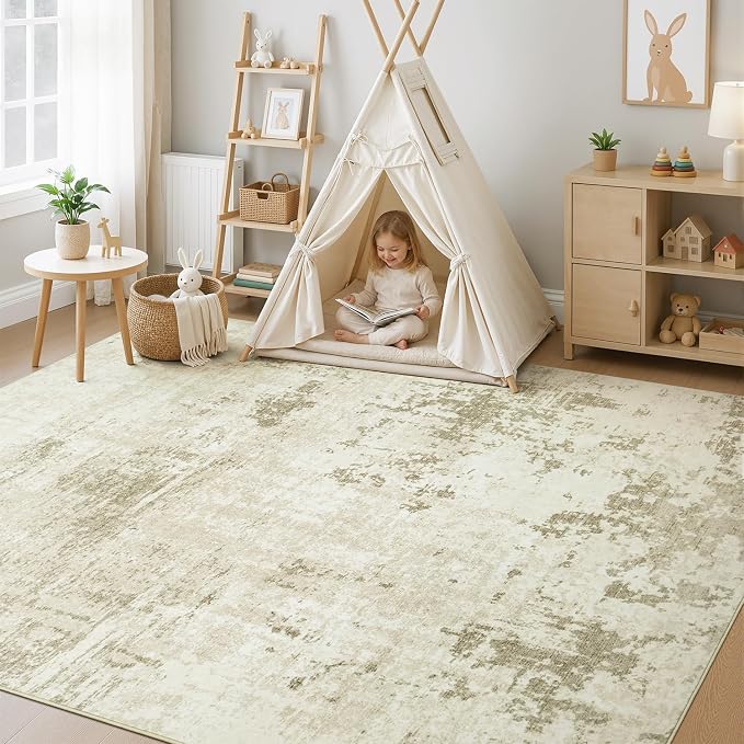 Rugflix 5x7 Area Rugs for Living Room, Washable Linen Beige Large Rug | Machine - Image 8