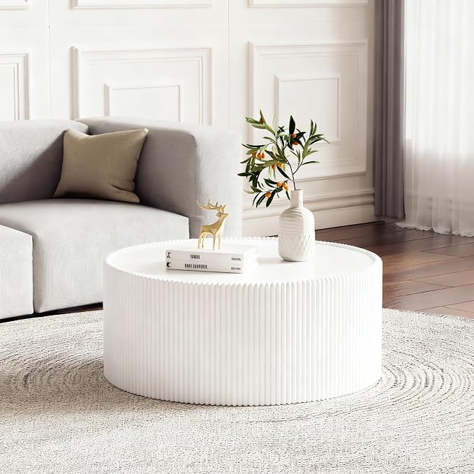 SSLine Round Drum Coffee Table Set of 2 Modern Sintered Stone Top Nesting - Image 7