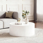 SSLine Round Drum Coffee Table Modern Sintered Stone Top Coffee Table in White by SSLine