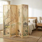 MyGift 4-Panel Folding Bamboo Room Divider Asian-Inspired Cherry Blossom Scene - Image 2