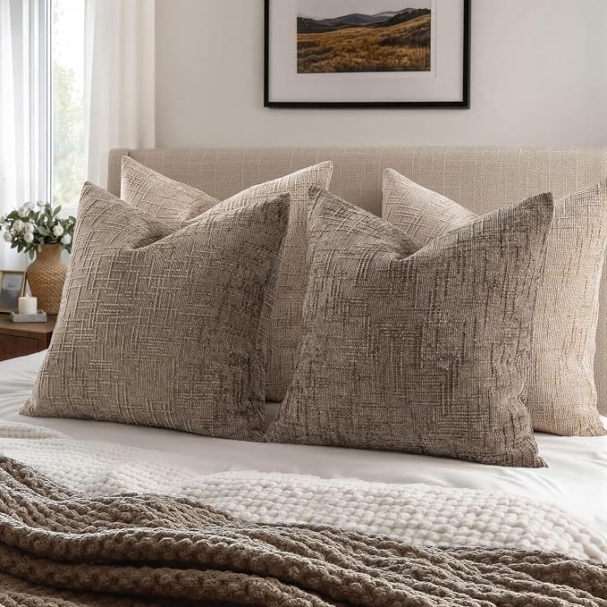 MIULEE Chenille Textured Euro Throw Pillow Covers Taupe Grey 26x26 | Set of 2 - Image 6