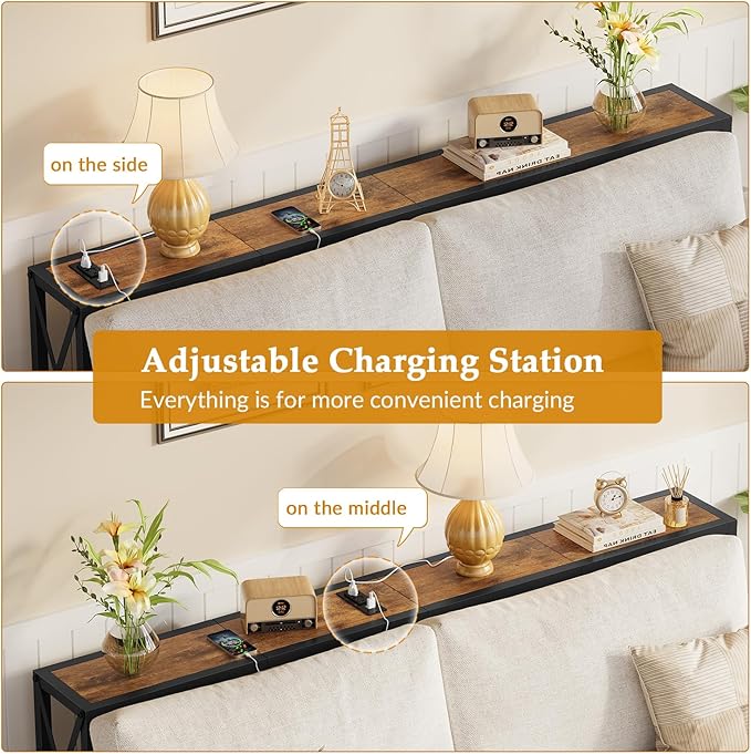 Gewudraw Console Table with Oulets and USB Ports, 55.1" Sofa Table Behind Couch - Image 6