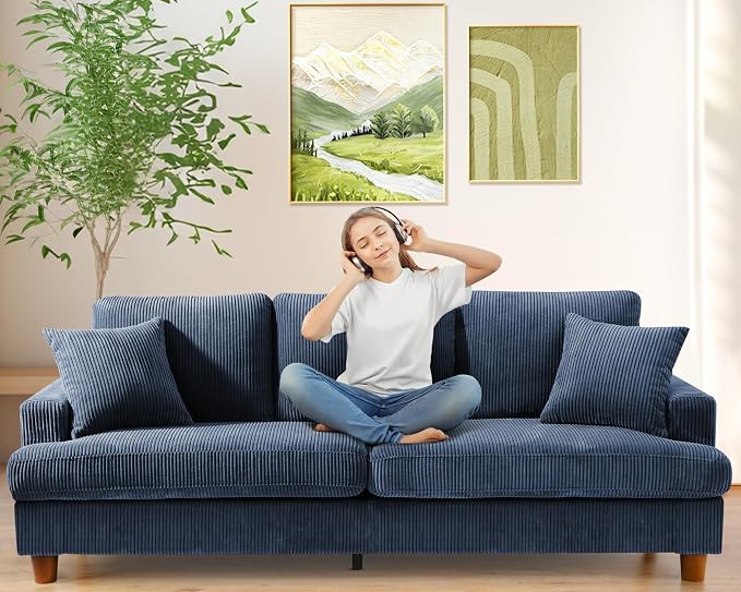 Kidirect 87in Corduroy Couch, Sofa No Tool Assembly, Comfy Couches by Kidirect