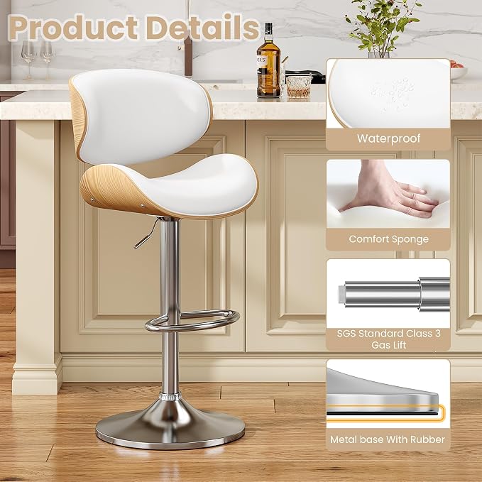 YaFiti Bar Stools Modern PU Leather Adjustable Swivel Barstools, Kitchen - Image 5
