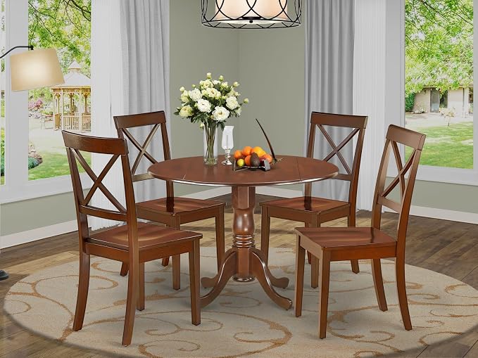 East West Furniture DLBO5-MAH-W 5 Piece Dining Room Table Set Includes a Round - Image 2