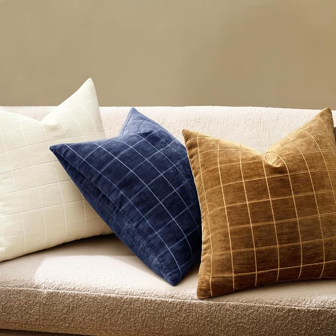 MIULEE Decorative Chenille Check Throw Pillow Covers Vintage Plaid Couch - Image 3