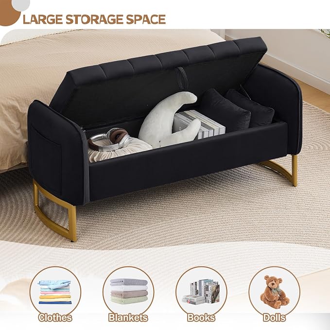 End of Bed Storage Bench, Storage Ottoman Bench - Image 3
