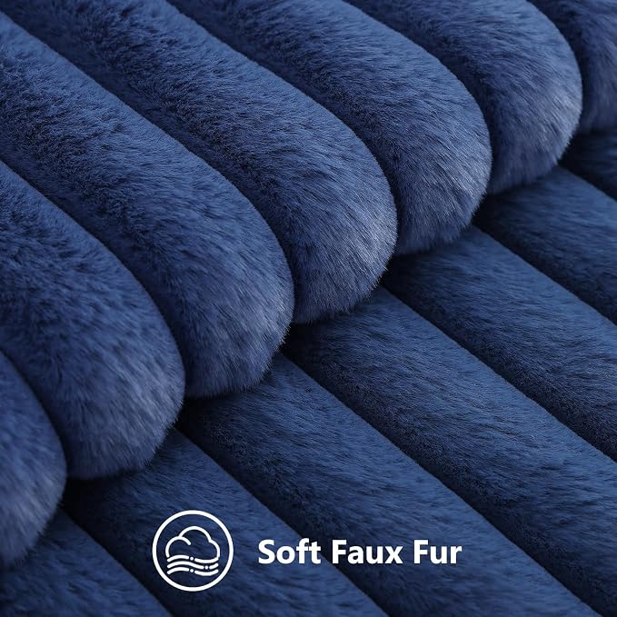 decorUhome Fall Faux Fur Throw Pillow Covers 20x20 Set of 2 Navy Blue | - Image 2