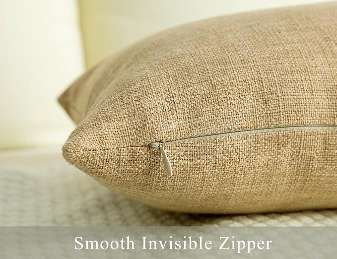 Stellhome Pack of 2 Farmhouse Burlap Throw Pillow Covers Linen Cushion Covers - Image 3