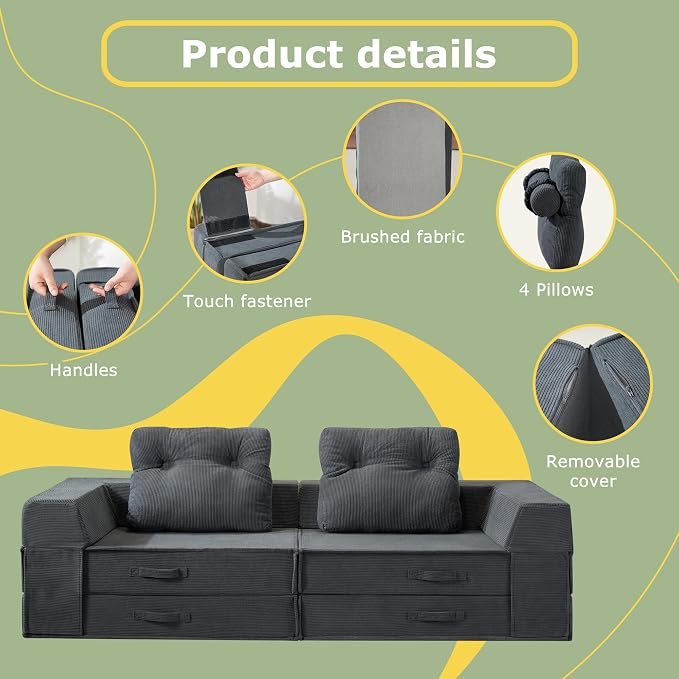 Folding Sofa Bed, 4 in 1 Convertible Sleeper Chair - Image 8