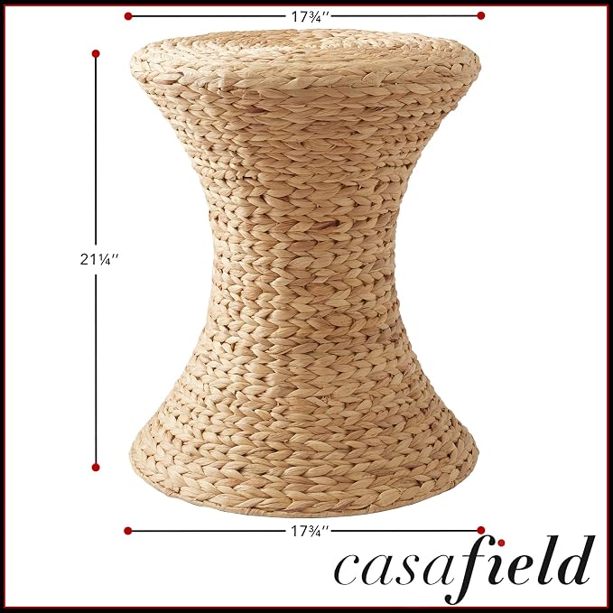 Casafield Hourglass Side Table, Water Hyacinth Round End Table, Boho Woven - Image 3
