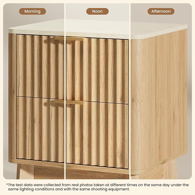 Fluted Nightstand Set of 2, Modern End Table - Image 4