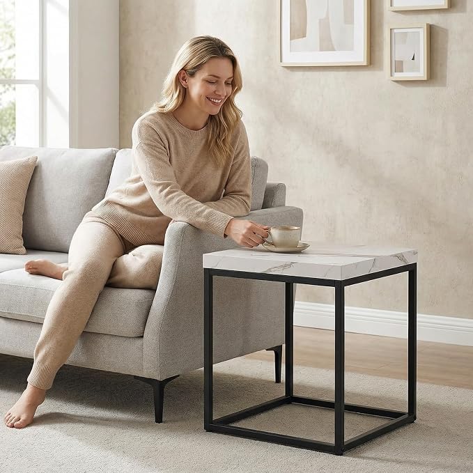 CENSI 18-Inch Marble Accent End Table/Side Table - Image 2