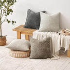 MIULEE Soft Decorative Chenille Pillow Covers Neutral 18x18 Pack of 4 | Mid - Image 4