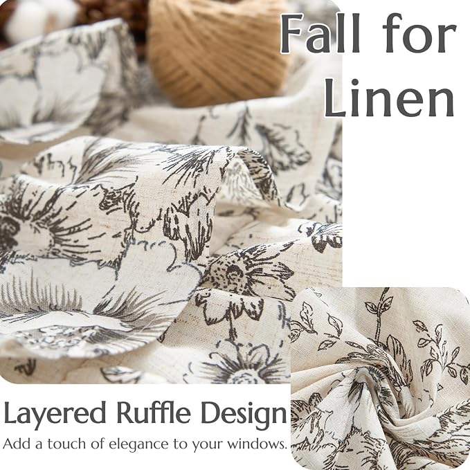 jinchan Ruffled Floral Valance Linen Shabby Chic Small Window Curtain 18 Inch - Image 3