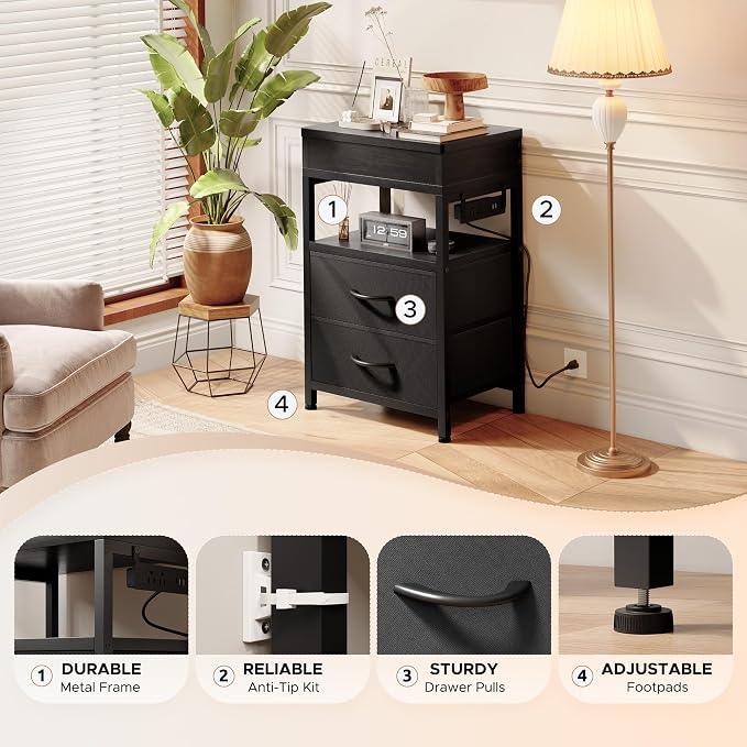 Lazzanto Nightstand Hidden Drawer Charging Table - Image 7