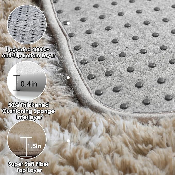 5x7 Area Rugs for Living Room Bedroom, Fluffy Beige and White Geometric Rug | - Image 4