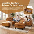 97.5" Yellow L Shaped Couch Set Leather, Modular Sectional Couches - Image 3