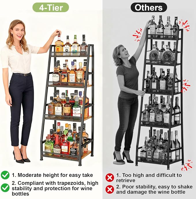 4-Tier Trapezoid Liquor Stand for Home Bar, Stepped Wine Rack Freestanding - Image 8