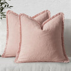 MIULEE Boho Linen Fringe Decorative Throw Pillow Covers Pink 20x20 | Set of 2 by MIULEE