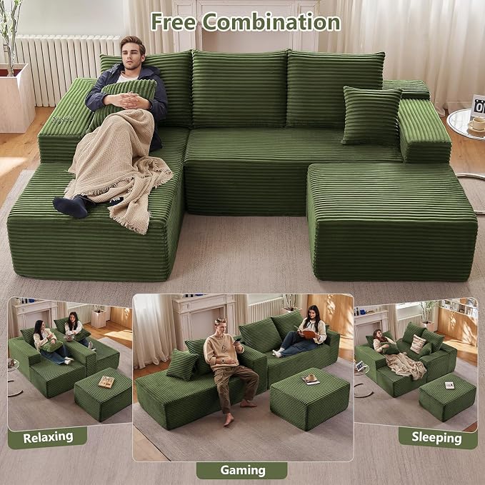 107" Comfy U-Shaped Sectional Modern Boneless Corduroy Couch - Image 7