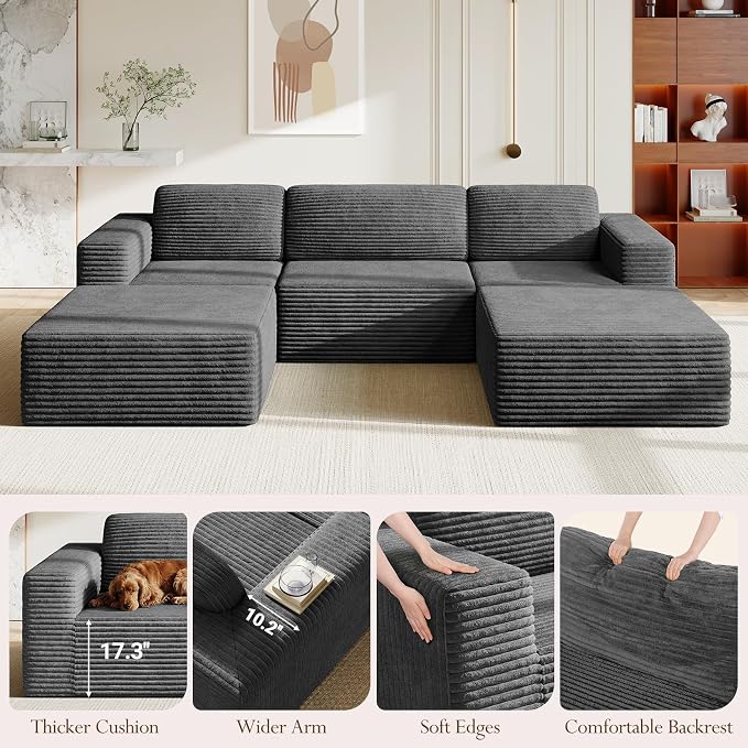 Vesgantti 119" Oversized U-Shaped Modular Sectional Sofa, Corduroy Cloud Couch - Image 7
