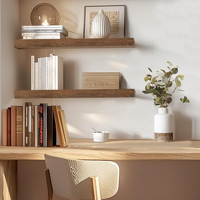 Rustic Brown Floating Shelves for Wall，24in Wall Mounted Display Ledge Shelves - Image 5