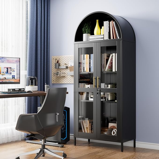73" Black Metal Arched Display Cabinet - Image 3