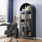73" Black Metal Arched Display Cabinet - Image 3