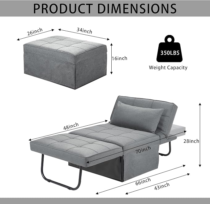 BIGSYY Sofa Bed, Modern Convertible Chair Adjustable Backrest Sleeper Couch Bed - Image 2