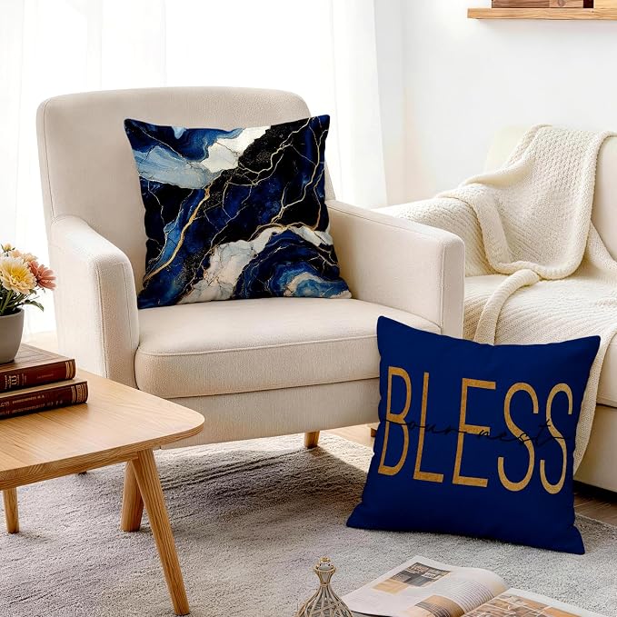 OBSEDE Blue Marble with Faith Quotes Decorative Throw Pillow Covers 18 × 18 in - Image 5