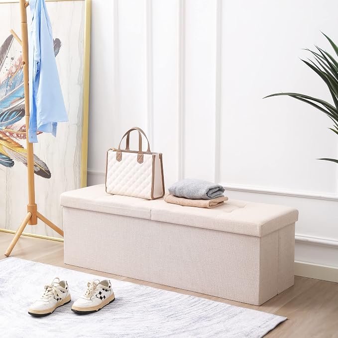 Shoe Storage Ottoman Foldable Seat Footrest Tufted Bench End of Bed Storage - Image 6