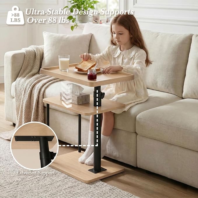 Faesun C Table End Table Adjustable Height, 360°Swivel TV Tray Table - Image 7