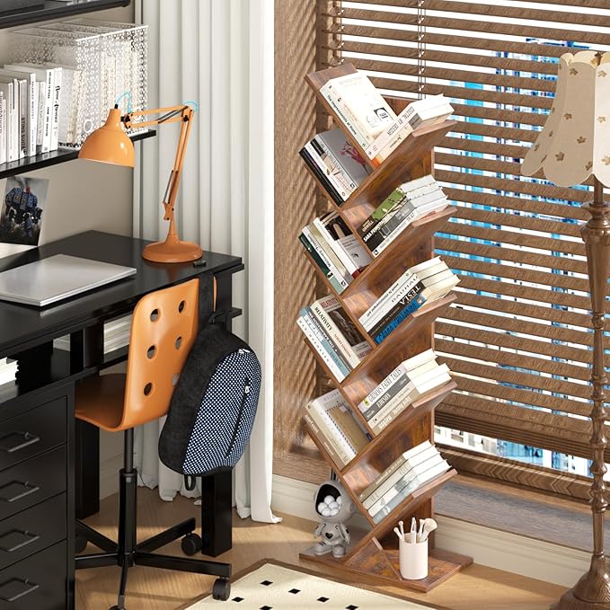 SHEEPAM 10 Tier Tree Book Shelf, Floor Standing Wood Bookshelf - Image 2
