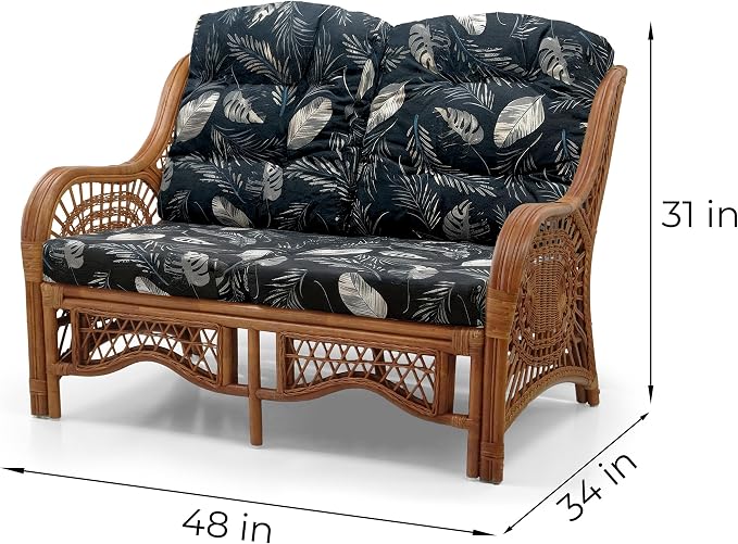 Malibu Lounge Loveseat Sofa Natural Rattan Wicker Handmade Design, Colonial - Image 2