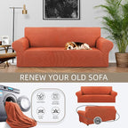 Stretch Couch Covers for Sofa, 3 Cushion Slipcover, Pureed Pumpkin | 1-Piece - Image 3