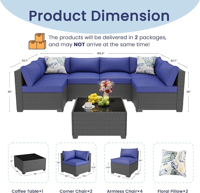 8 Piece Outdoor Patio Furniture Set, Outdoor Sectional Furniture, Rattan & - Image 7