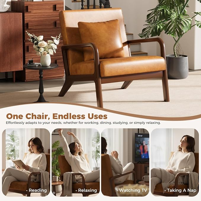 ELUCHANG Mid-Century Modern Chair, Upholstered Accent Chair Reading Arm Chair - Image 8
