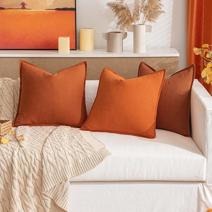MIULEE Decorative Linen Pillow Covers 20x20 Inch Rust | Boho Farmhouse​ ​Fall - Image 8
