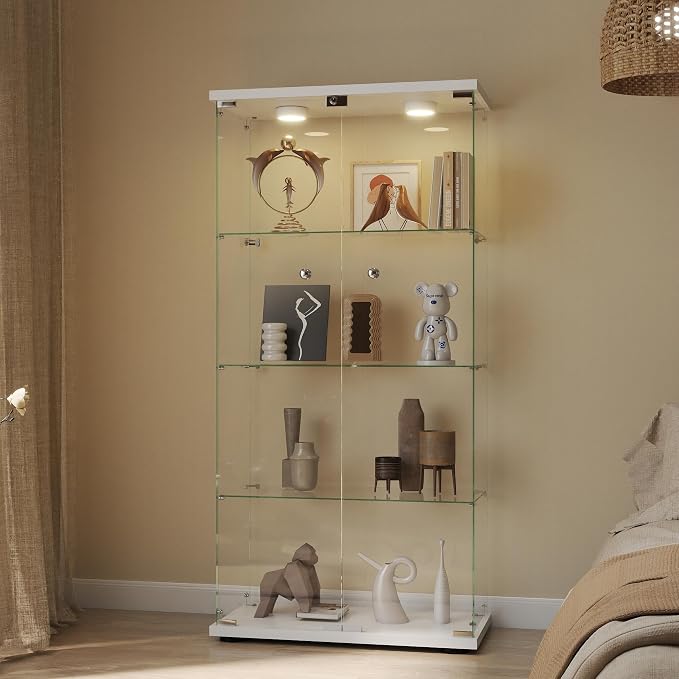 Display Cabinet with Light, Glass Door and Lock, 4-Shelf Fast Installation in by glassdisplaycabinet