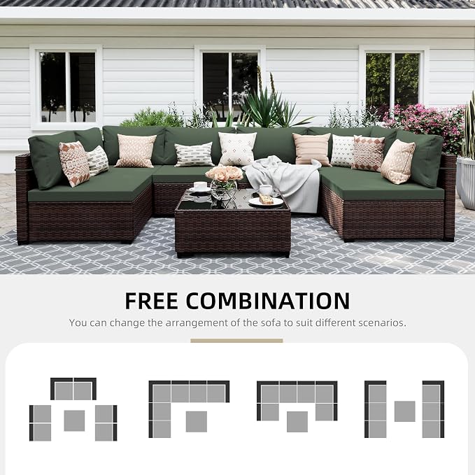 UPHA 7 Pieces Patio Furniture Sets, Wicker Outdoor Sectional Sofa Couch - Image 4