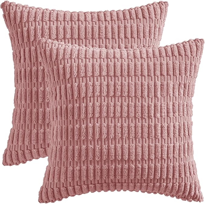 MIULEE Corduroy Decorative Throw Pillow Covers 16x16 Blush Pink Pack of 2 | - Image 6