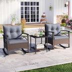 Tangkula 3 Pieces Outdoor Rocking Chairs Set, Rattan Heavy Duty Cushioned - Image 2