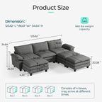 LINSY HOME 123" Modular Sectional Sofa, 3-Seat Corduroy Modern Cloud Couch - Image 2