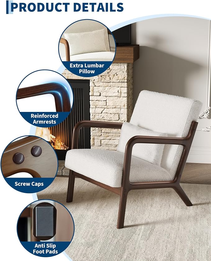 Garvee Mid-Century Accent Chair Set of 2, Sherpa Upholstery, Cozy Reading Chair - Image 4