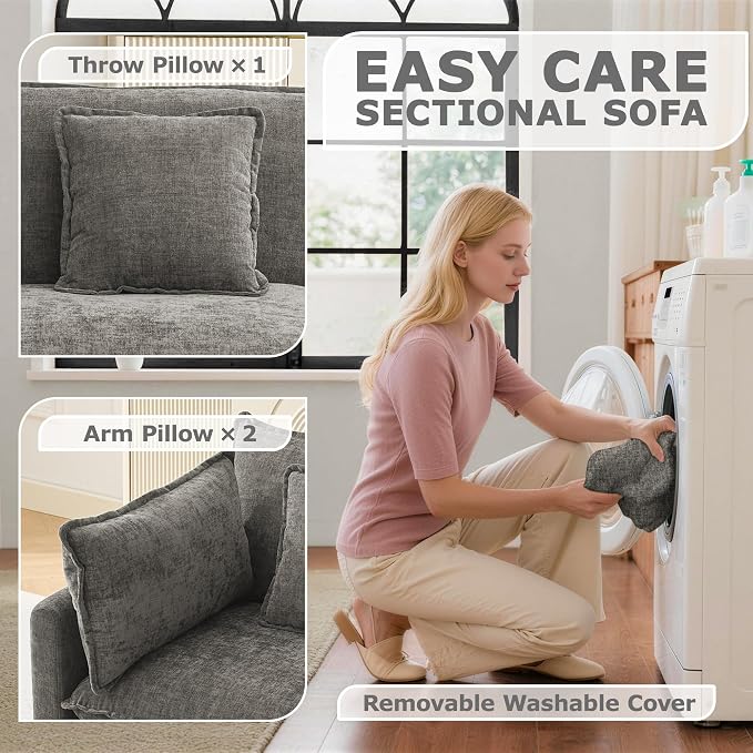 Modular Sectional Sofa Cloud Couch, Deep Seat Washable Chenille Fabric Sofa - Image 6