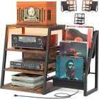 AV Media Stand with Outlets, Stereo Stands and Racks with Vinyl Storage - Image 4