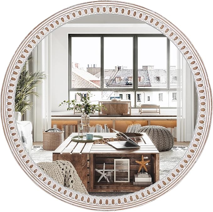 24 Inch Farmhouse Round Wood Mirror by DecointoWallDecor