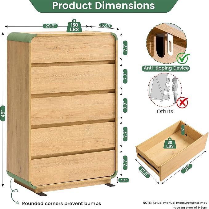 Standifurno 5 Drawer Dresser, Modern Dresser - Image 2